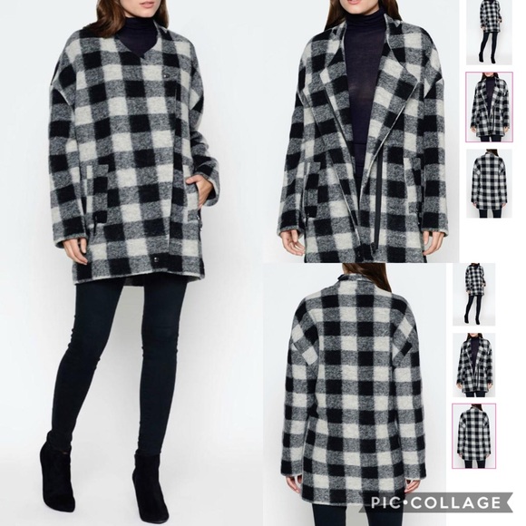 Joie -Cyrene-oversized 3/4 winter jacket black and white buffalo type check. - Picture 1 of 8